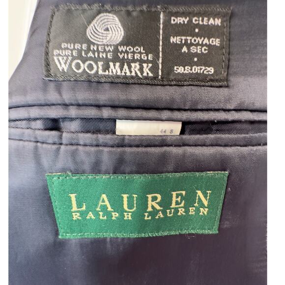 Ralph Lauren Mens 44S 100% WOOL Suit Jacket 2 Button Textured Blazer Navy Blue - Picture 4 of 9